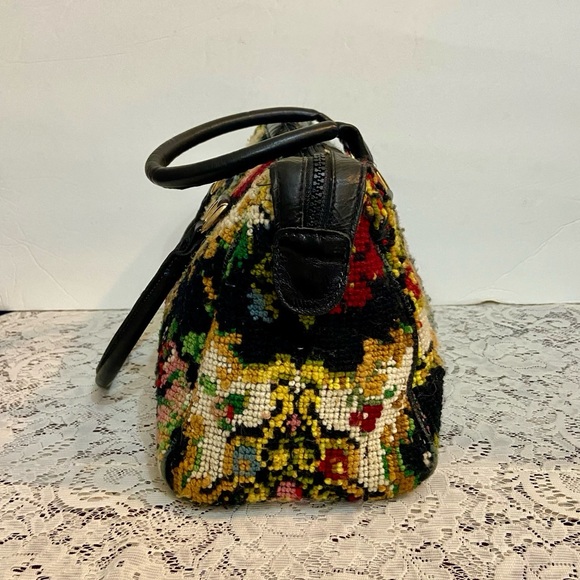Vintage, Jana, Black, Floral, Hand Made Tapestry Handbag 13in L x 10in H x 4in W - Picture 6 of 12